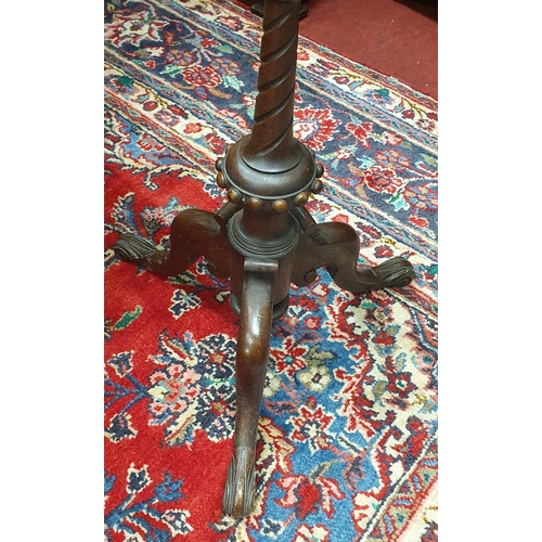 19 - A 19th Century Walnut Pole Screen with tripod and turned supports.