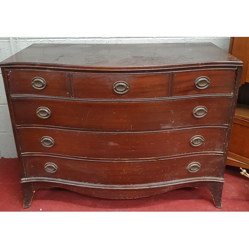 178 - A late 19th early 20th Century Mahogany Serpentine fronted Chest of Drawers with oval plate handles.... 