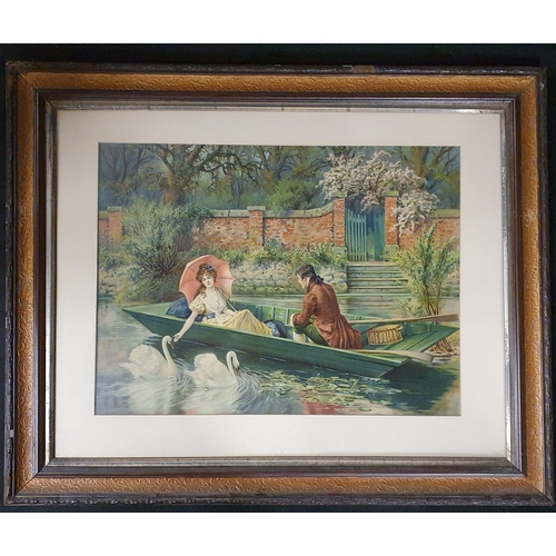 200 - Two 19th Century coloured Prints of Lovers. 73 x 59 cm approx.