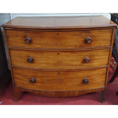 201 - A 19th Century bowfronted Chest of Drawers with original turned timber knobs. W 107 x 54 x H 91 cm a... 