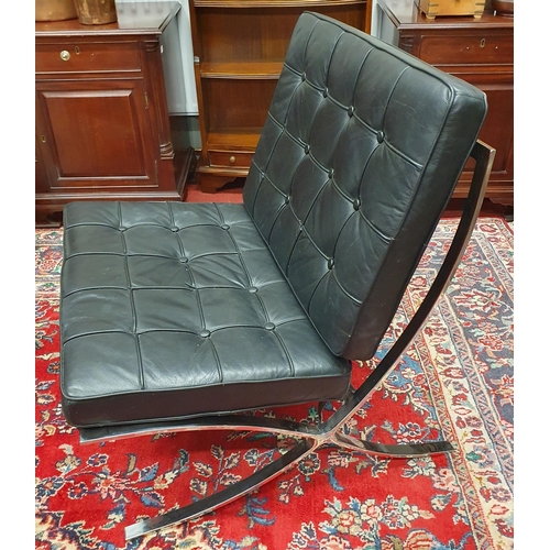 224 - A good Barcelona style Chair with Chrome detail and deep buttoned black cushions. W 75 x SH 41 x BH ... 