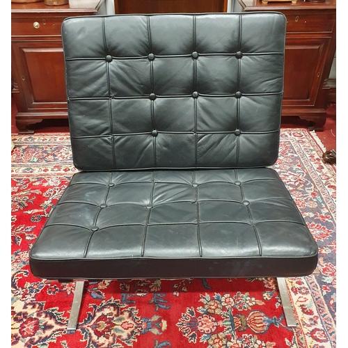 224 - A good Barcelona style Chair with Chrome detail and deep buttoned black cushions. W 75 x SH 41 x BH ... 