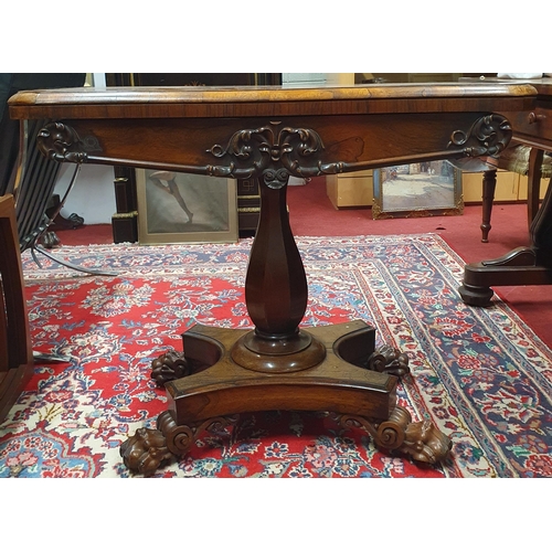 226 - A Fantastic mid 19th Century Irish Rosewood Foldover Card Table with turned hexagonal support, platf... 