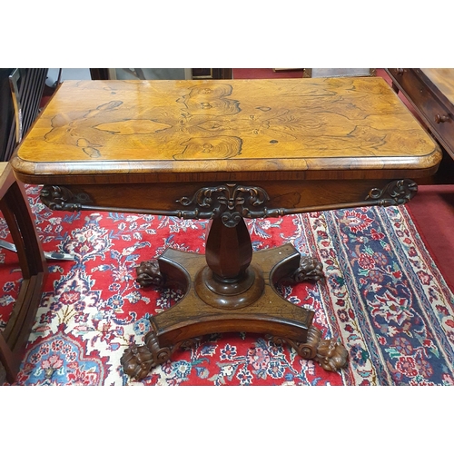 226 - A Fantastic mid 19th Century Irish Rosewood Foldover Card Table with turned hexagonal support, platf... 