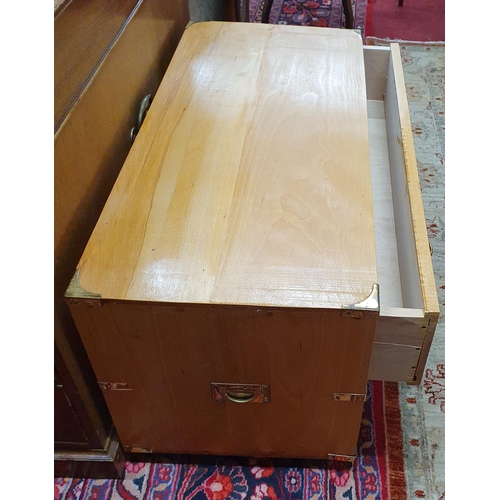 254 - A modern military style twin drawer Chest with brass plate lifting handles and brass corners. 89 x 4... 