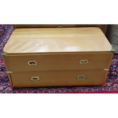 254 - A modern military style twin drawer Chest with brass plate lifting handles and brass corners. 89 x 4... 