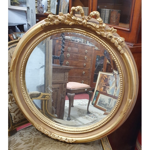 289 - A Timber and Plaster Gilt circular Mirror with highly carved cartouche top and bevelled mirror glass... 