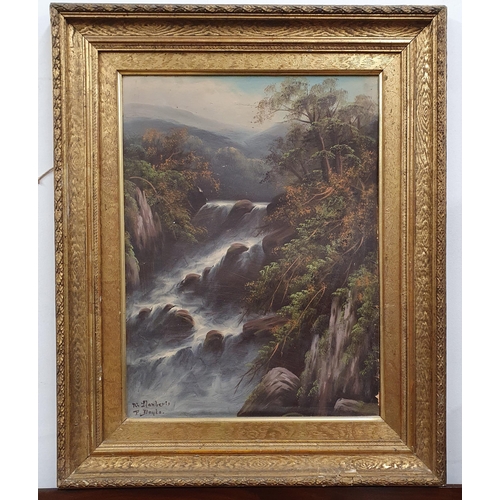 295 - A good pair of 19th Century Oils on Board depicting river waterfall scenes. 'Glenellin' and 'Mount L... 