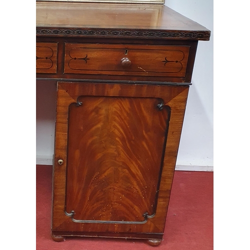 441 - A Regency Mahogany and Ebony inlaid Pedestal Sideboard. H 87 x W 160  x D 60 cm approx.