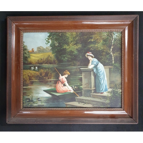 444 - A good pair of late 19th early 20th Century coloured Prints of Women on punts. In original contempor... 