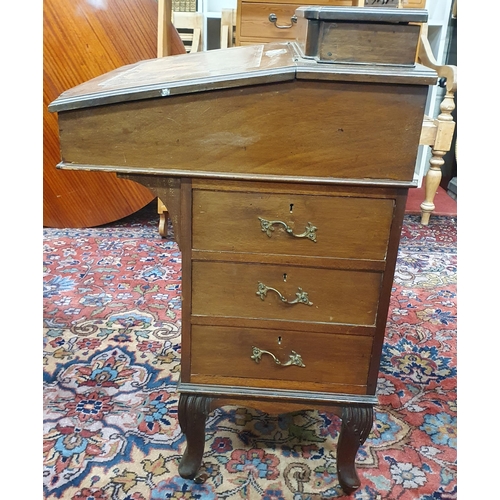 473 - A good 19th Century Mahogany Davenport on carved cabriole front supports. 56 x 53 x H 93 cm approx.