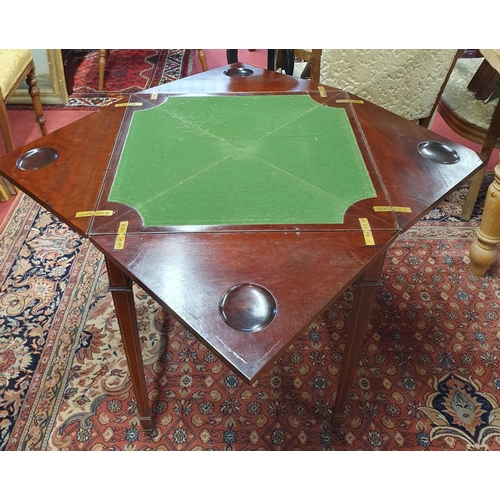 887 - An Edwardian Mahogany and Inlaid Envelope Card Table on square tapered supports and single drawer fr... 