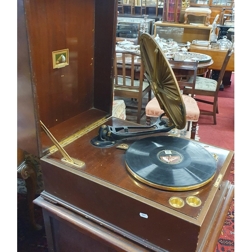 935 - A HMV Lumiere model oak cased 460 Gramophone, c1925,
with original (unbroken) Lumiere pleated gilt d... 