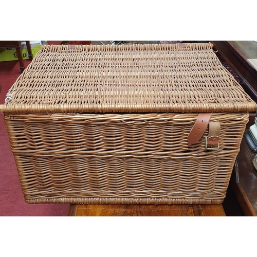 979 - A Wicker Picnic Basket along with a triple compartment mirror. H 35 x 58 x 36 cm approx.