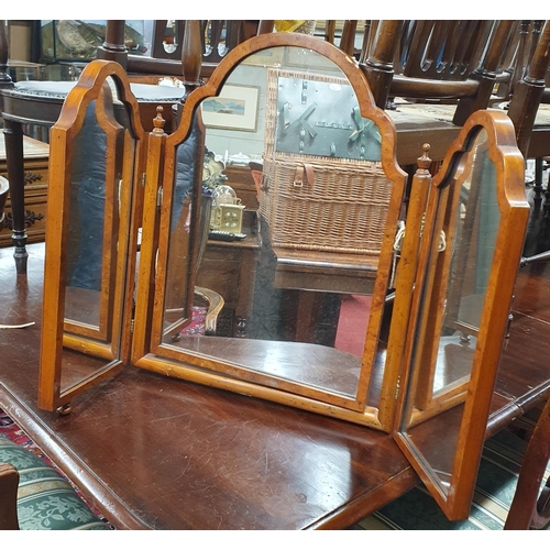 979 - A Wicker Picnic Basket along with a triple compartment mirror. H 35 x 58 x 36 cm approx.