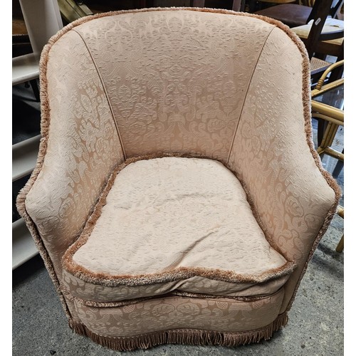 1056 - A lovely early 20th Century Chair fully upholstered in Salmon damask fabric.