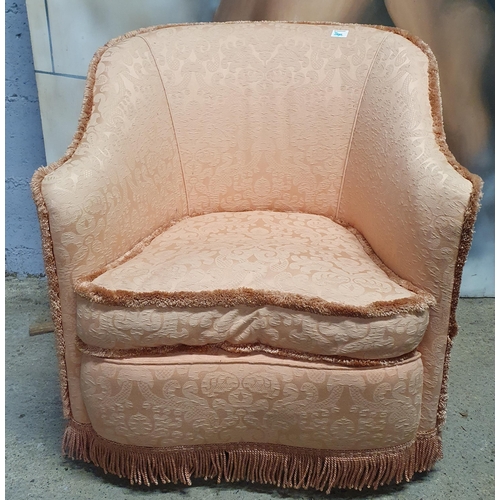 1056 - A lovely early 20th Century Chair fully upholstered in Salmon damask fabric.