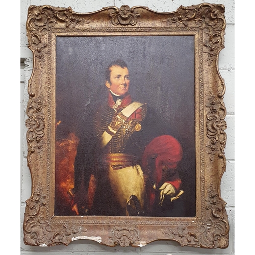 79 - A 20th Century Oleograph of a Gentleman in Military period dress. In a good gilt frame. 115 x 97 cm ... 