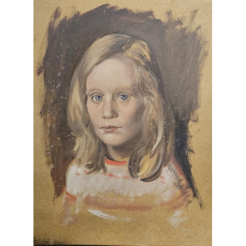 107 - A 20th Century unframed Oil on Board of a young girl. No apparent signature. 32 x 38 cm approx.