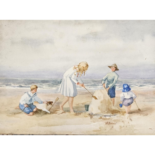 123 - A late 19th early 20th Century Watercolour of Children at the seaside. Signed K E Balmer LR. In the ... 