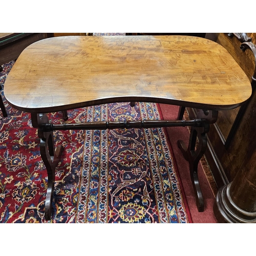 431 - A 19th Century Mahogany kidney shaped Side Table with stretcher base, pierced ends and splayed feet.... 