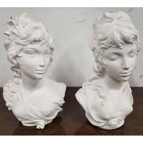 448A - A good pair of head and shoulder Plaster Busts of Women. H 26 cm approx.