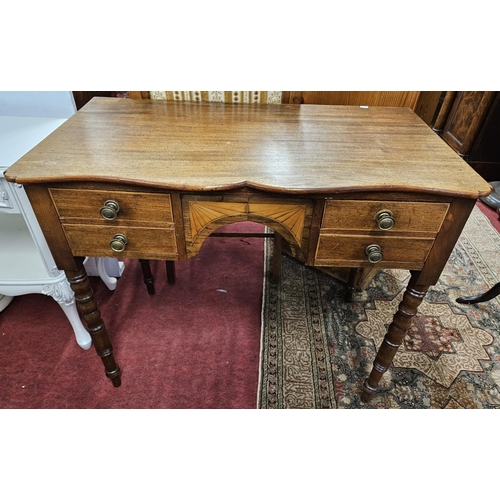 453 - A 19th Century Mahogany kneehole Side Table on turned supports. W 88 x 47 x H 76 cm approx.