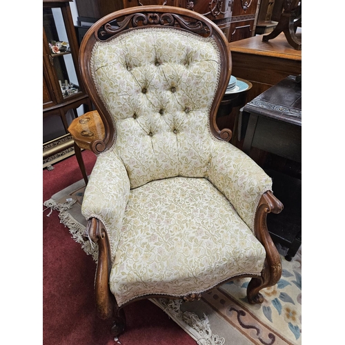 482 - A good 19th Century Mahogany showframe Armchair with carved cabriole front supports and with lovely ... 