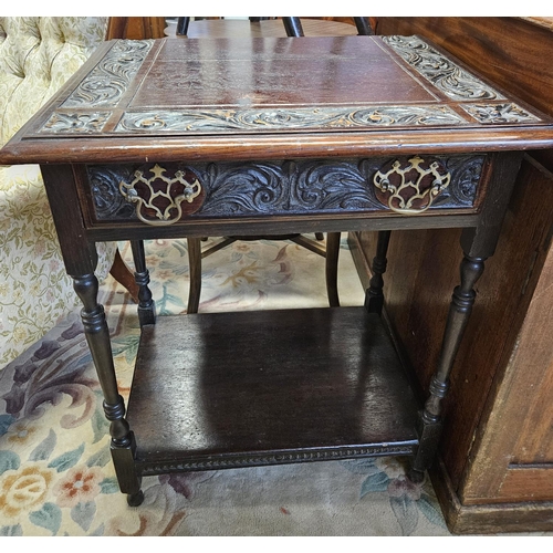 500 - A late 19th early 20th Century Irish Oak Side Table by Arthur Jones Dublin, with single drawer friez... 