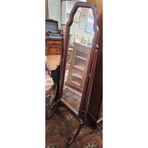 543 - A modern Mahogany effect Cheval Mirror. H 154 cm approx.