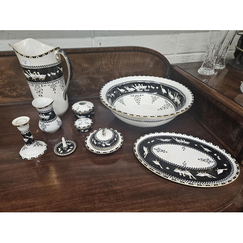 93 - A 19th Century Wash Set to include bowl, jug (AF), soap dishes etc., depicting ducks.