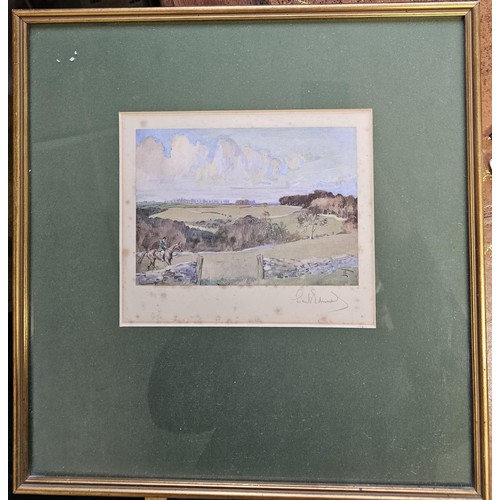 613 - An early Lionel Edwards coloured hunting Print along with a Baxter Collage.