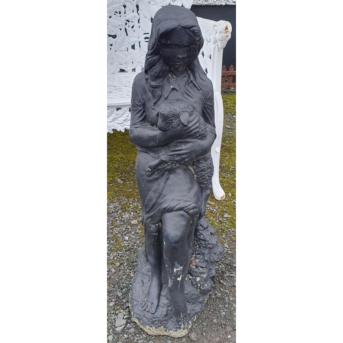 1089 - A Reconstituted Stone Garden Statue of a Girl holding a Lamb. H 74 cm approx.