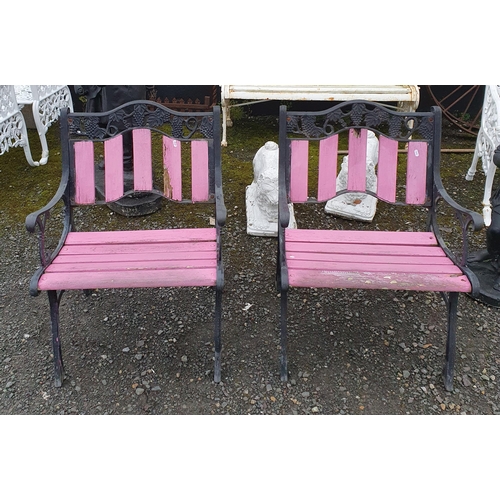 1092 - A Pair of Metal and Timber Garden Seats.
H 80 x 60 x 60 cm approx.