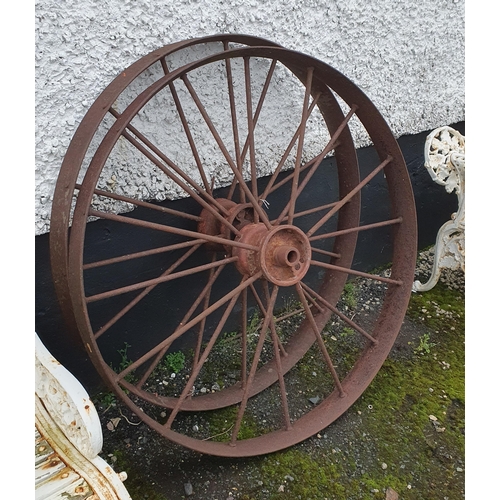 1094 - A Pair of Vintage Metal Wagon Wheels. D 117 cm approx.