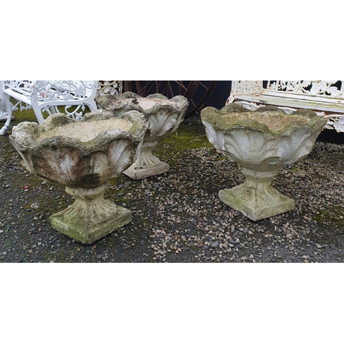 1095 - A set of three Reconstituted Stone Garden Pots.
H 46 x D 56 cm approx.