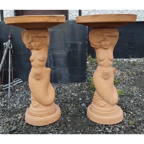 1097 - A Pair of Reconstituted Stone Garden Bird Baths on Mermaid Pedestals, can be used internally as well... 