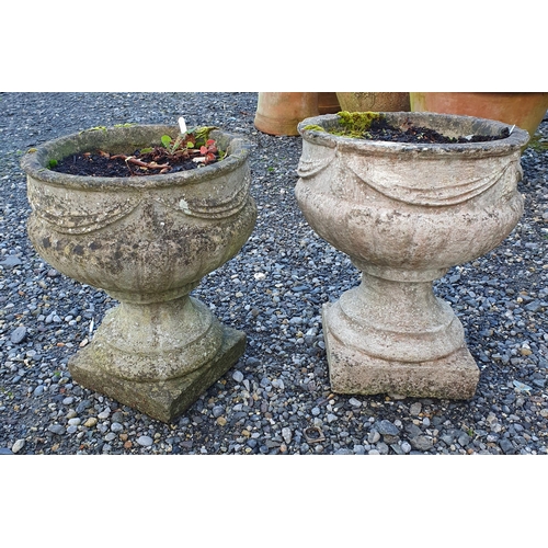 1103 - A Pair of Reconstituted Stone Garden Pots. H 45 x D 36 cm approx.