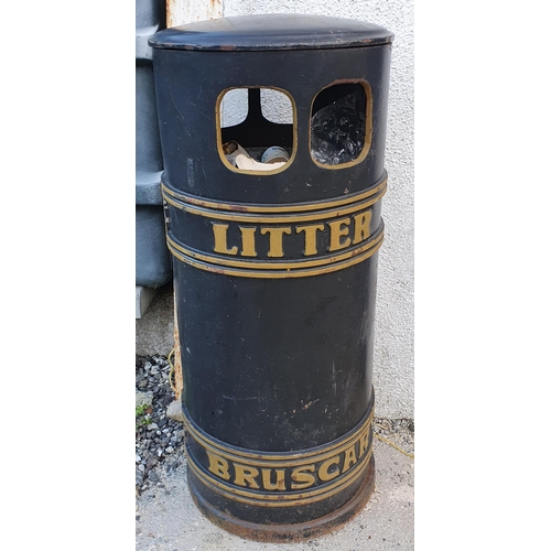 1104 - An Extremely Heavy Cast Metal Irish Litter Bin.
H 94 x D 42 cm approx.