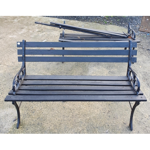 1106 - A Pair of Metal and Timber Garden Benches.(one damaged). H 70 x L 122 x D 55 cm approx.