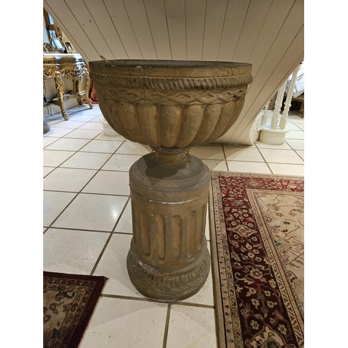 1096 - A Pair of Reconstituted Stone Garden Urns on Pedestals, can be for inside or outside. H 100 x D 55 c... 