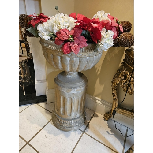 1096 - A Pair of Reconstituted Stone Garden Urns on Pedestals, can be for inside or outside. H 100 x D 55 c... 