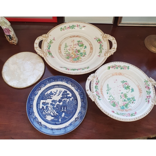 112 - A quantity of 19th Century and later Items to include two Indian Tree pattern centre dishes, a willo... 