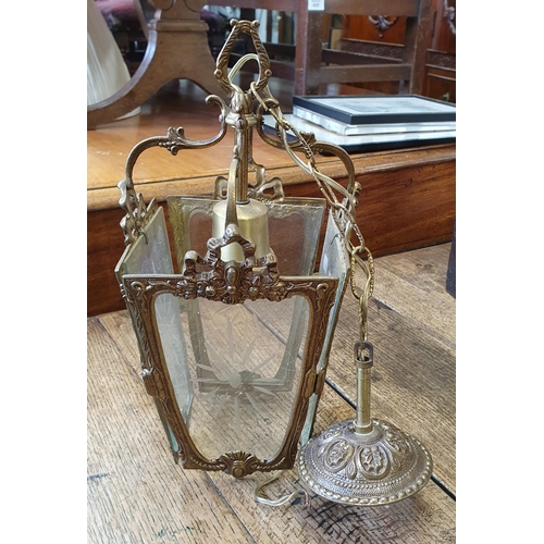 115 - A good etched glass Hall Lantern. H 34 cm approx.