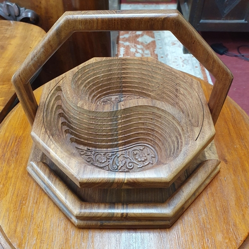 432 - A Timber Hardwood Basket with fold down top. H 22 cm approx.