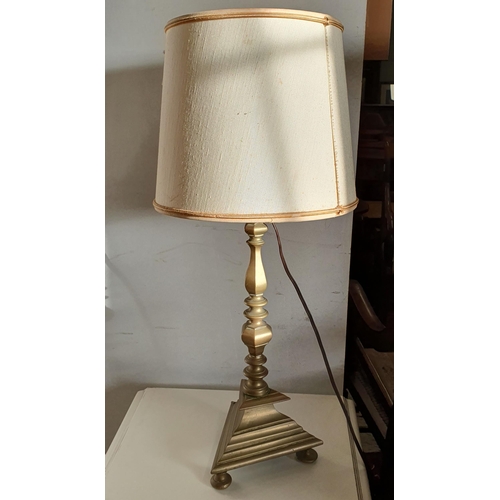 459 - A really good unusual heavy early 20th Century Brass Table Lamp in a triangular shape on turned supp... 