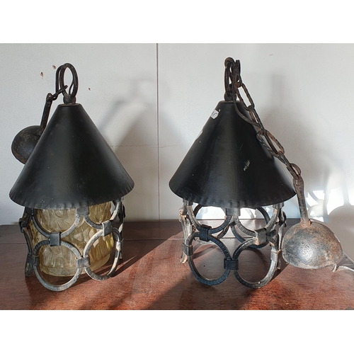 460 - A good pair of early 20th Century Hall Lanterns. (one lacking shade).