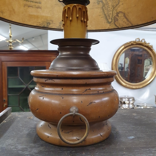 529C - A good early 20th Century Table Lamp with brass finial and good shade. H 51 cm approx.