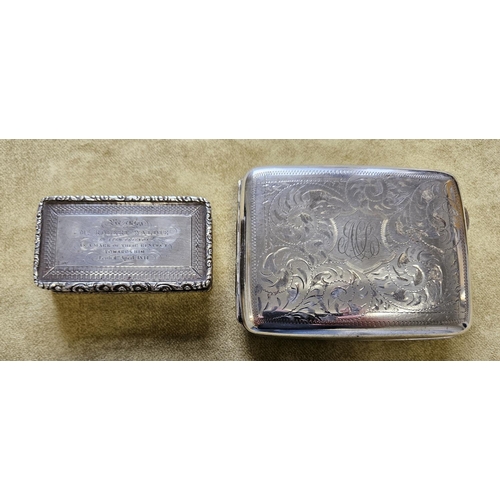 429B - A Silver snuff Box along with a Silver plate card Case.