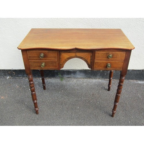 453 - A 19th Century Mahogany kneehole Side Table on turned supports. W 88 x 47 x H 76 cm approx.